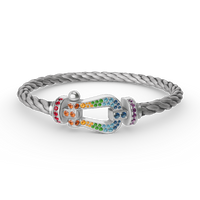 [Luna Brilliance]FORC LARGE HORSESHOE  COLORED DIAMOND BRACELET SILVER