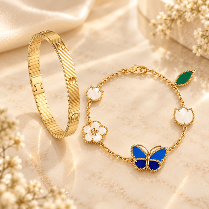 [Luna Brilliance] Lucky Spring Butterfly 5-Motif & LOVE Unlimited Bracelet Stack Set