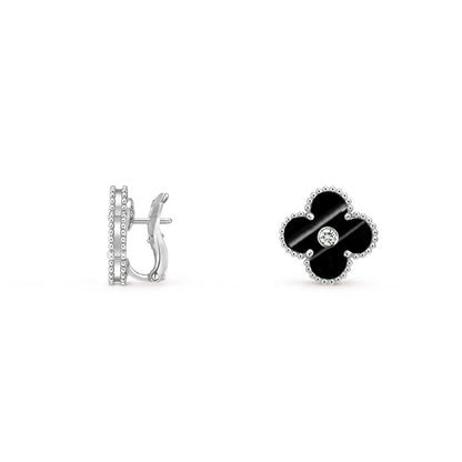 [Luna Brilliance]CLOVER SILVER 15MM MOP DIAMOND EARRINGS COLLECTION