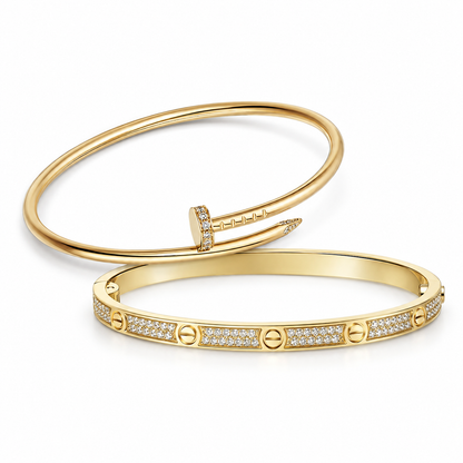 [Luna Brilliance] JUSTE Diamond & LOVE Diamond-Paved Bracelet Stack Set