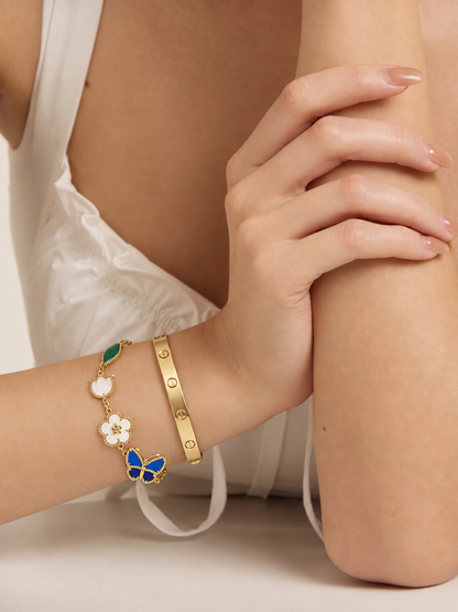 [Luna Brilliance] LOVE Brushed & Lucky Spring Butterfly 5-Motif Bracelet Stack Set