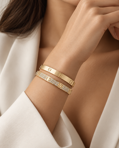 [Luna Brilliance] LOVE  Classic & Diamond-Paved Bracelet Stack Set