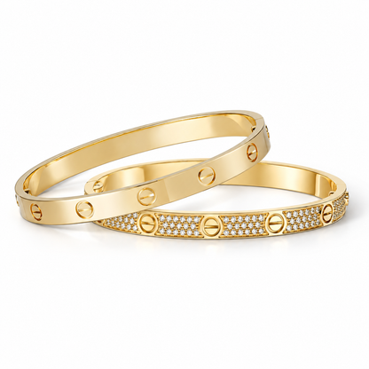 [Luna Brilliance] LOVE  Classic & Diamond-Paved Bracelet Stack Set
