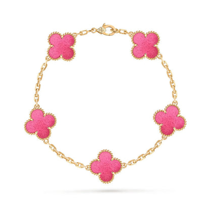 [Luna Brilliance]NEW CLOVER 5 MOTIFS PINK ENAMEL BRACELET