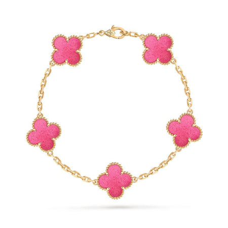 [Luna Brilliance]NEW CLOVER 5 MOTIFS PINK ENAMEL BRACELET