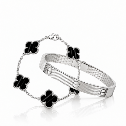 [Luna Brilliance] Clover 5-Motif & LOVE Unlimited Bracelet Set