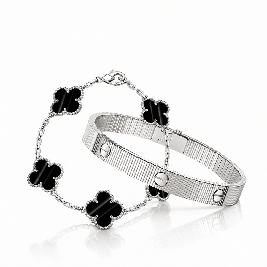 [Luna Brilliance] Clover 5-Motif & LOVE Unlimited Bracelet Set