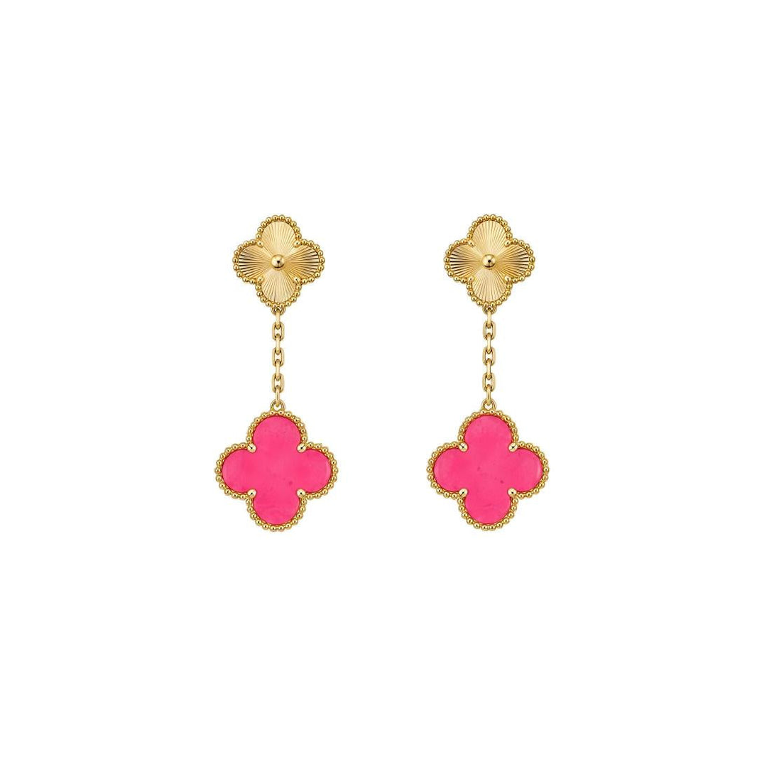 [Luna Brilliance]NEW CLOVER 2 MOTIF PINK ENAMEL EARRINGS