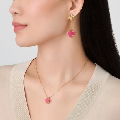 [Luna Brilliance] NEW CLOVER 15MM PINK ENAMEL NECKLACE