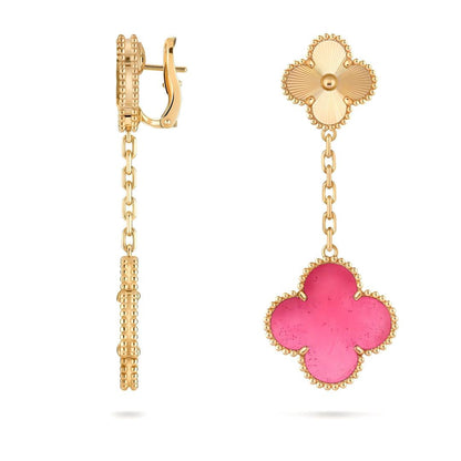 [Luna Brilliance]NEW CLOVER 2 MOTIF PINK ENAMEL EARRINGS