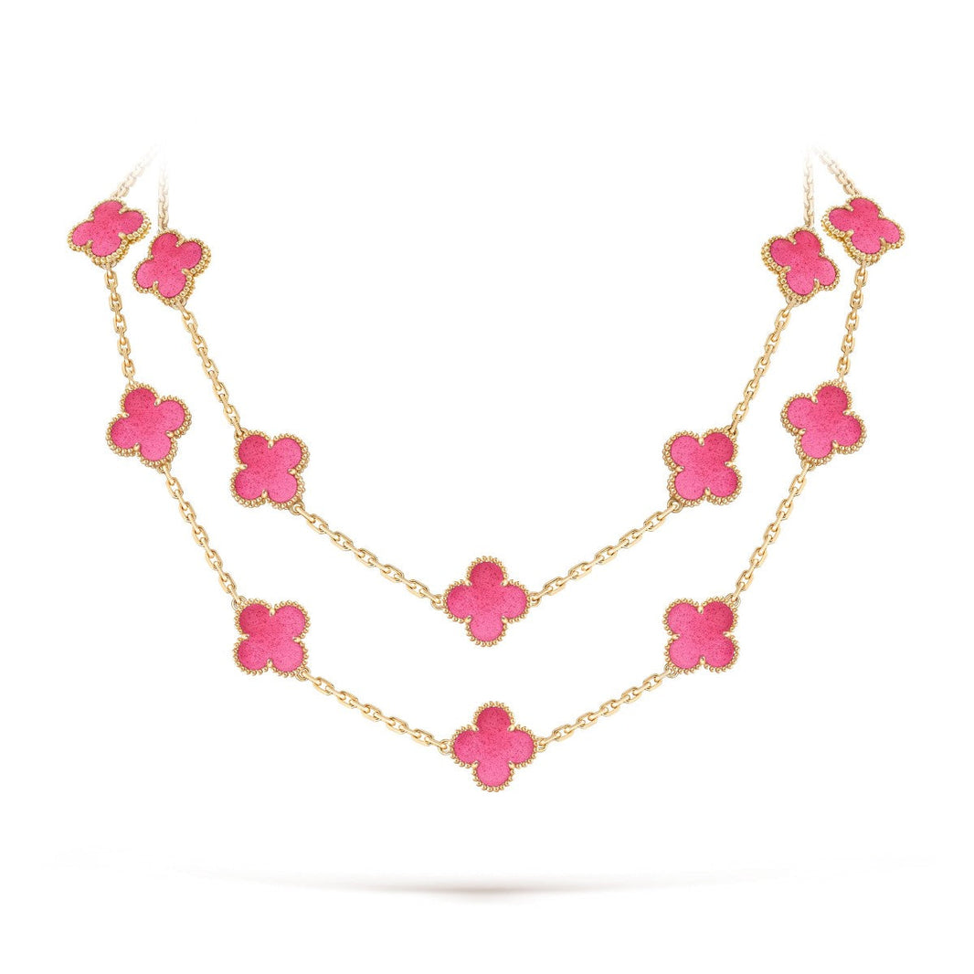 [Luna Brilliance] NEW CLOVER 20 MOTIFS PINK ENAMEL NECKLACE