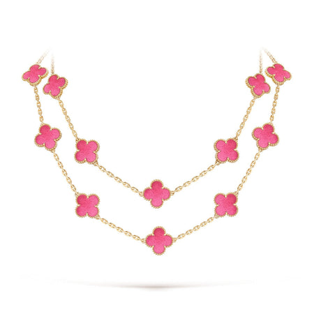 [Luna Brilliance]Clover Pink Enamel Necklace & Earring Jewelry Set
