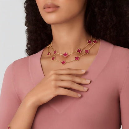 [Luna Brilliance] NEW CLOVER 20 MOTIFS PINK ENAMEL NECKLACE