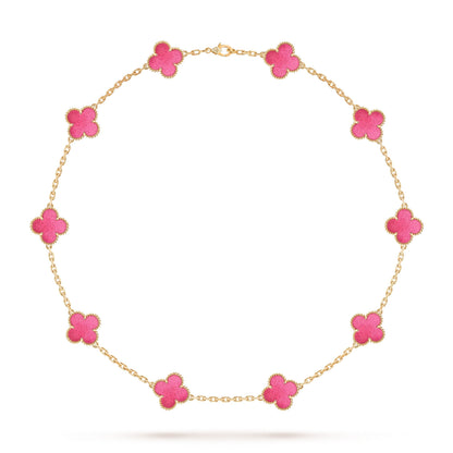 [Luna Brilliance]NEW CLOVER 10 MOTIFS PINK ENAMEL NECKLACE