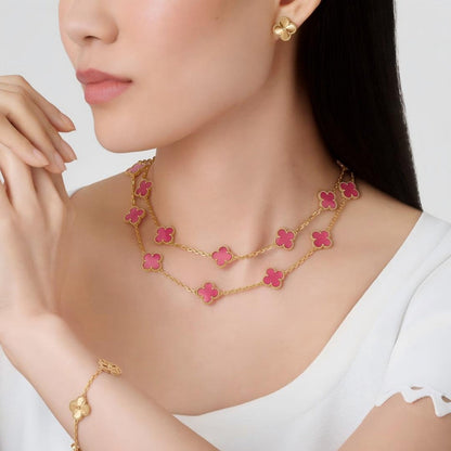 [Luna Brilliance] NEW CLOVER 20 MOTIFS PINK ENAMEL NECKLACE