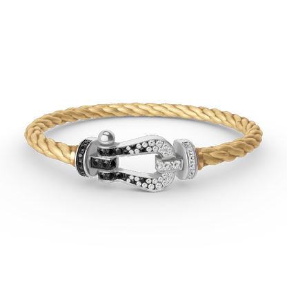 [Luna Brilliance]FORCE LARGE HORSESHOE BLACK WHITE DIAMOND BRACELET SILVER
