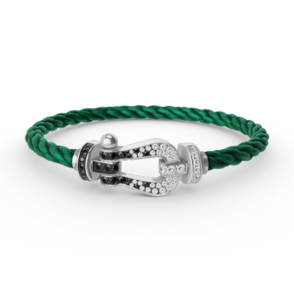 [Luna Brilliance]FORCE LARGE HORSESHOE BLACK WHITE DIAMOND BRACELET SILVER