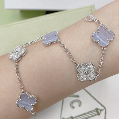 [Luna Brilliance] CLOVER 5 MOTIF PURPLE CHALCEDONY BRACELET COLLECTION