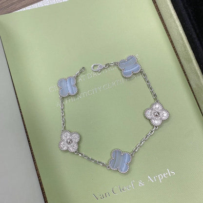 [Luna Brilliance] CLOVER 5 MOTIF PURPLE CHALCEDONY BRACELET COLLECTION