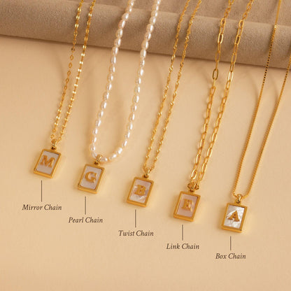 Pearl Initial Tag Necklace