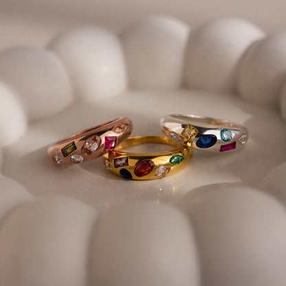 Mixed Birthstone Dome Ring