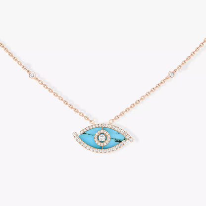 [Luna Brilliance]Lucky Eye Diamond Necklace in Rose Gold and Turquoise