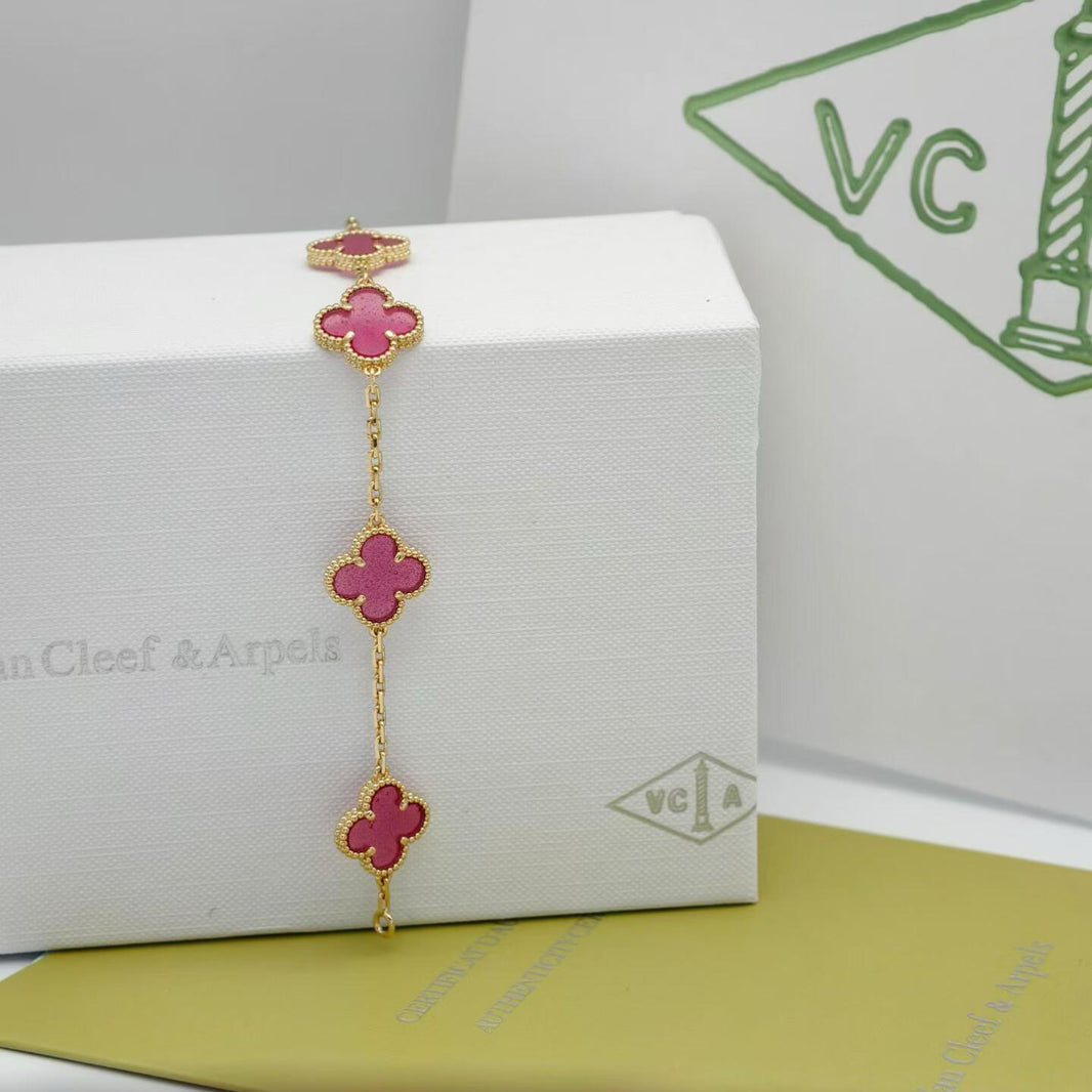 [Luna Brilliance]NEW CLOVER 5 MOTIFS PINK ENAMEL BRACELET