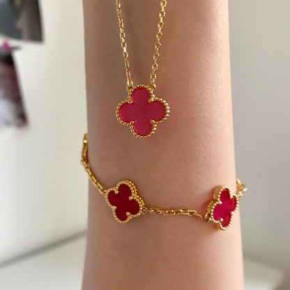 [Luna Brilliance] NEW CLOVER 15MM PINK ENAMEL NECKLACE