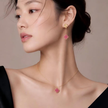 [Luna Brilliance] NEW CLOVER 15MM PINK ENAMEL NECKLACE