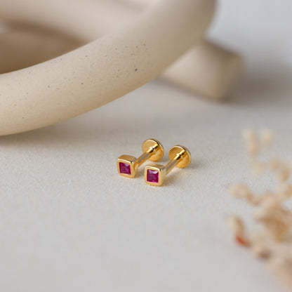 Square Bezel Birthstone Flatback Studs