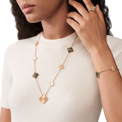 [Luna Brilliance]DETACHABLE CLOVER 15(11+4) FLOWER ROSE GOLD NECKLACE SET