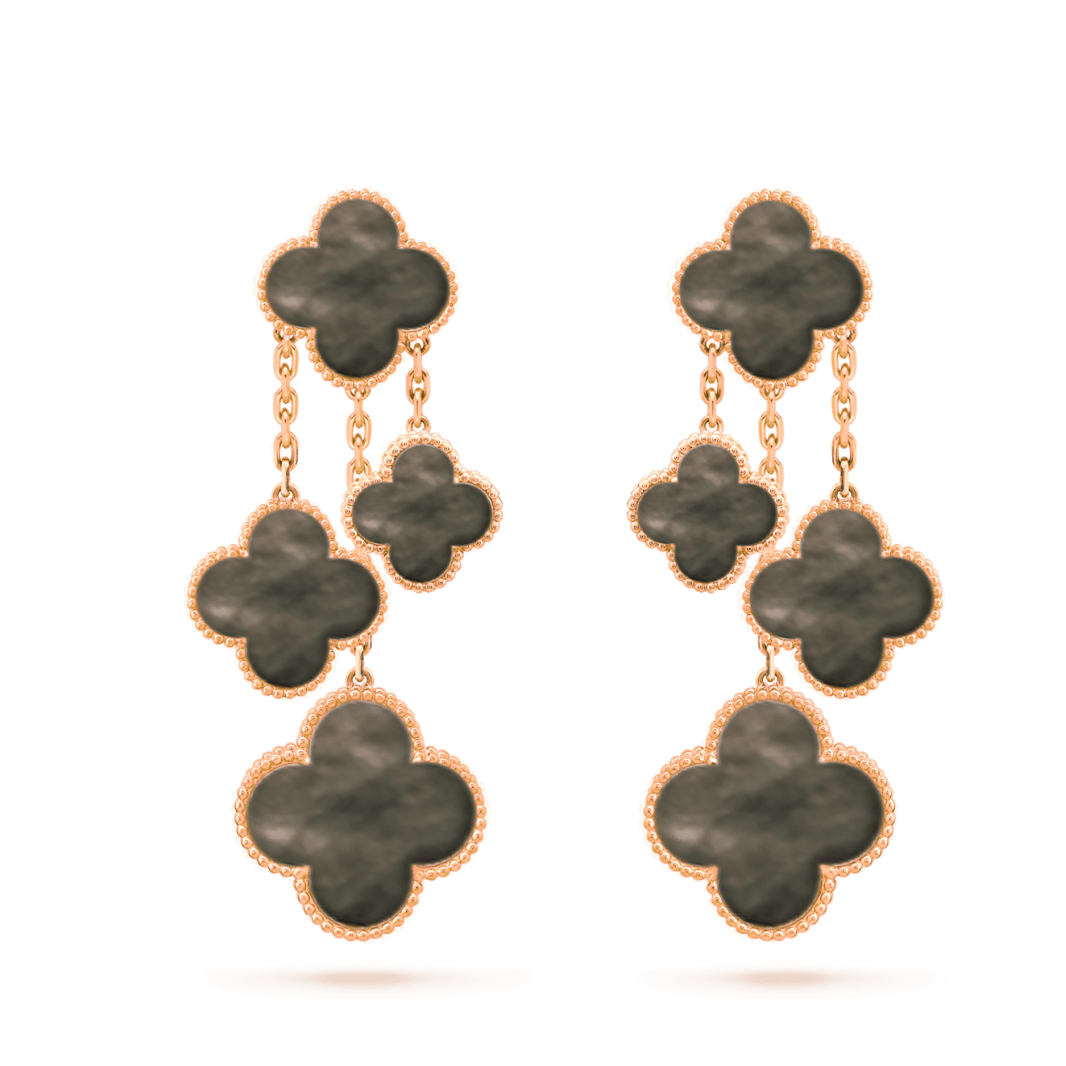 [Luna Brilliance]CLOVER EARRINGS DARK MOP 4 MOTIFS ROSE GOLD