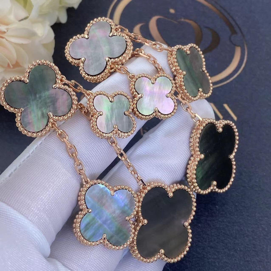 [Luna Brilliance]CLOVER EARRINGS DARK MOP 4 MOTIFS ROSE GOLD