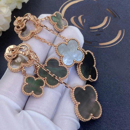 [Luna Brilliance]CLOVER EARRINGS DARK MOP 4 MOTIFS ROSE GOLD