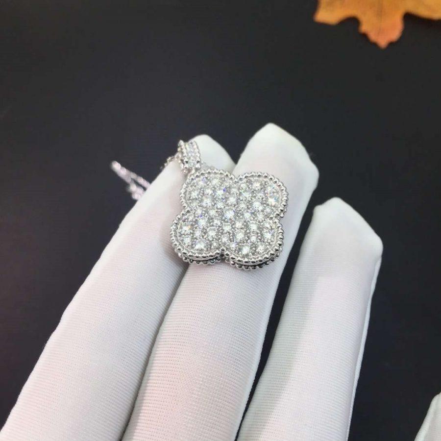 [Luna Brilliance]CLOVER 25MM SILVER FULL DIAMOND BIG CLOVER NECKLACE