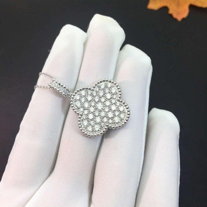 [Luna Brilliance]CLOVER 25MM SILVER FULL DIAMOND BIG CLOVER NECKLACE
