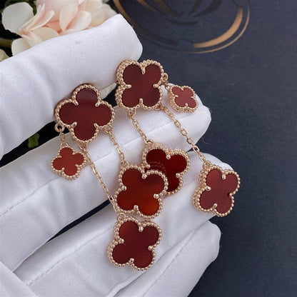 [Luna Brilliance]CLOVER EARRINGS CARNELIAN 4 MOTIFS PINK GOLD