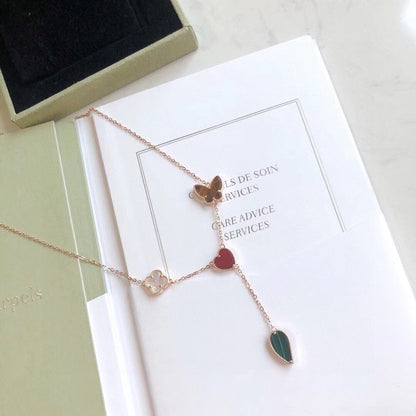 [Luna Brilliance]LUCKY SPRING 4 MOTIFS ROSE GOLD NECKLACE